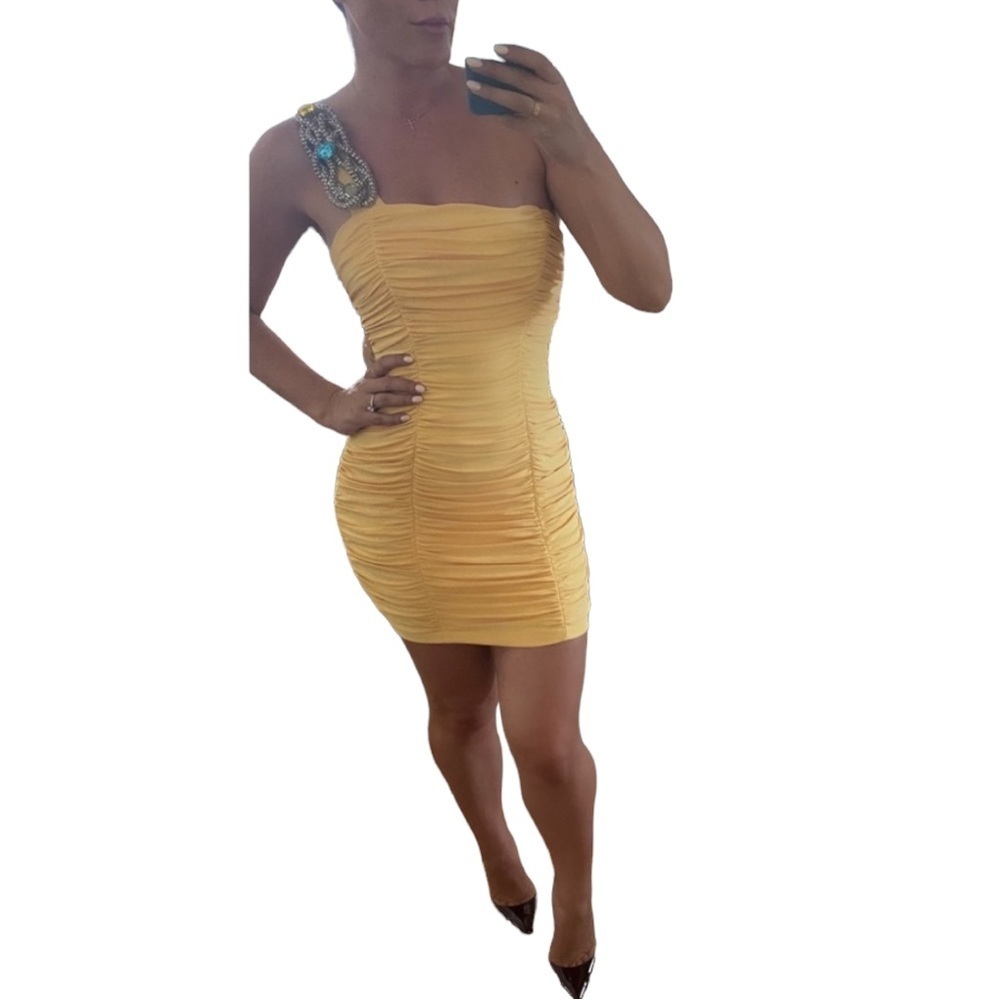Jovani One Shoulder Mini Yellow
